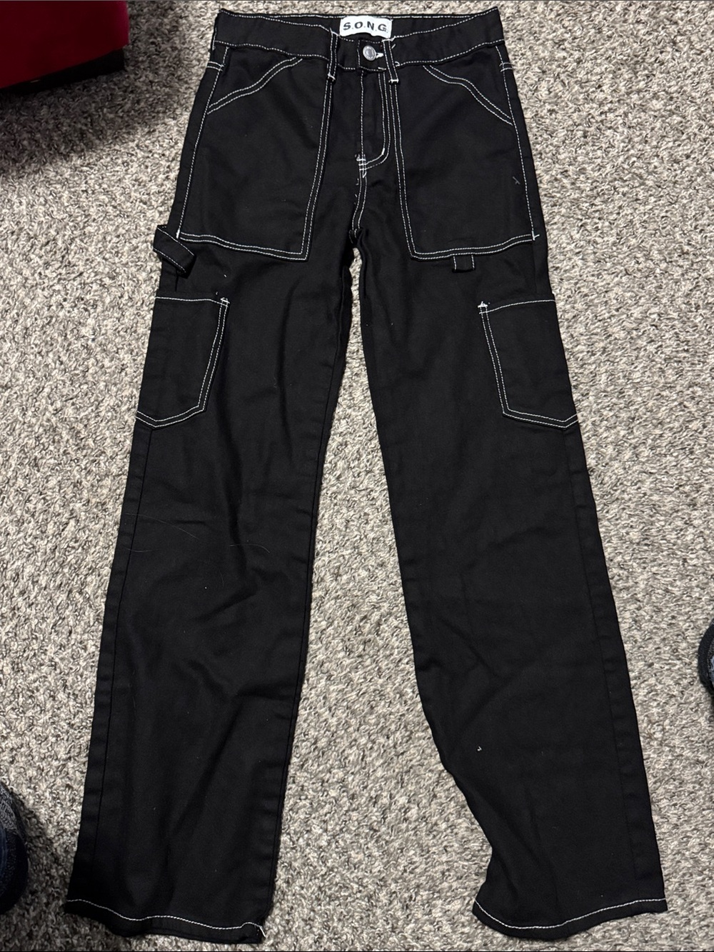 S.O.N.G Black Women's Cargo Jeans with Contrast Stitching